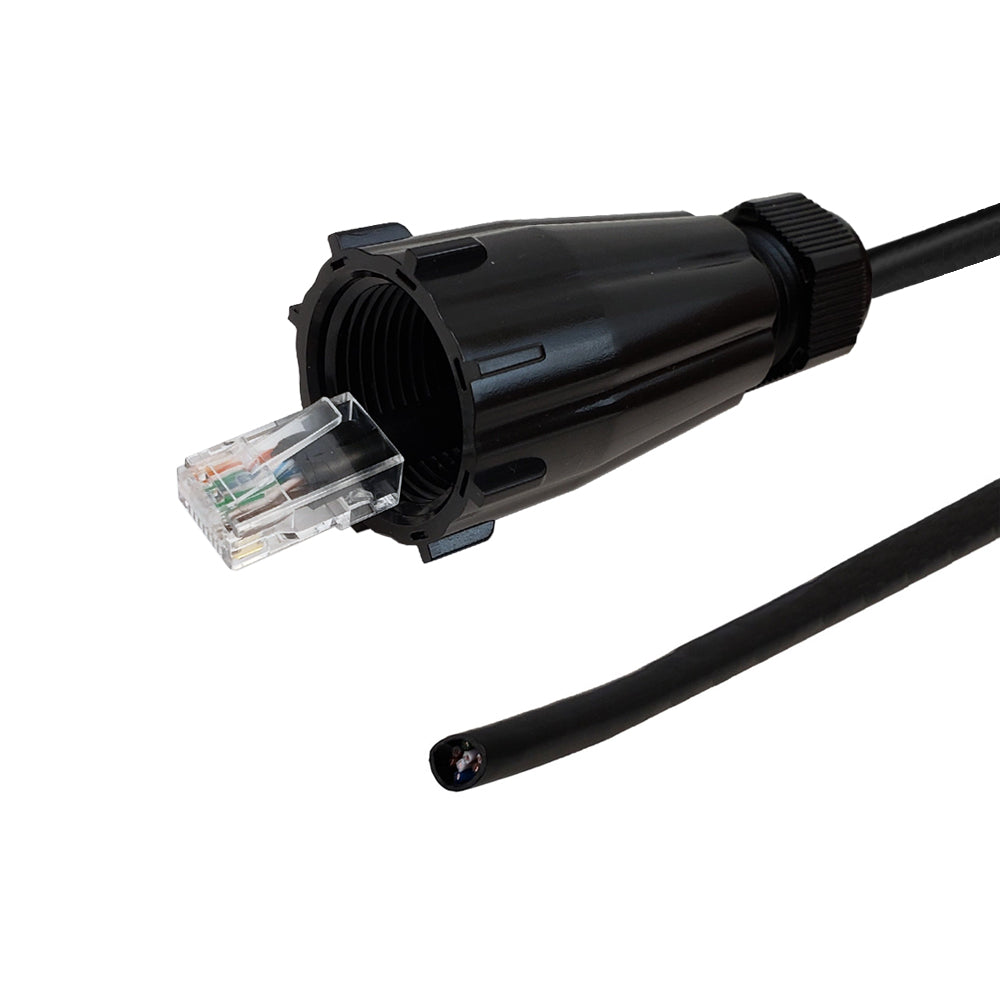 RJ45 Male with IP68 Shroud to Blunt CAT6 Solid UTP Gel Filled Outdoor UV / Direct Burial Pigtail Cable