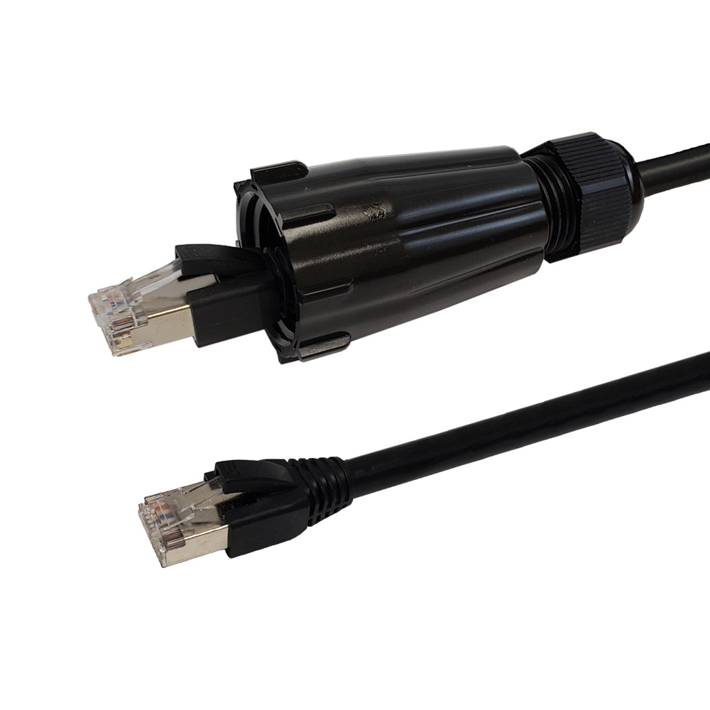 RJ45 Male with IP68 Shroud to RJ45 CAT6 Shielded FTP Outdoor UV / Direct Burial Patch Cable - Black