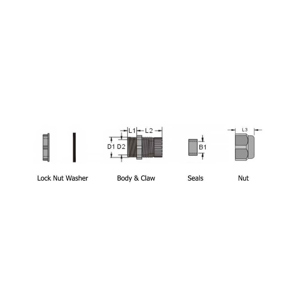 Cable Gland M16x1.5 Thread - Cable OD 5~10mm - IP68 - Black