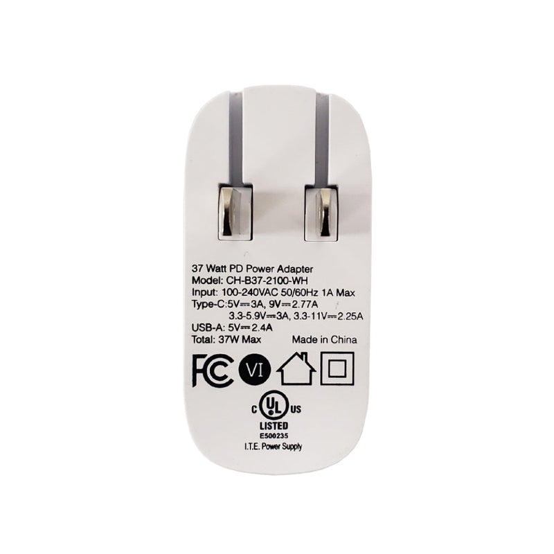 USB Wall Charger - 37W - USB Type-C (25W) - USB Type-A (12W) - PPS - White