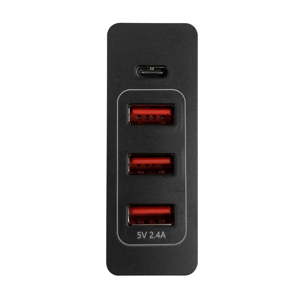 USB 72W Wall Charger with USB Type-C PD (Power Delivery) & 3 USB Type-A Smart IC Ports - Overload Protection - Black