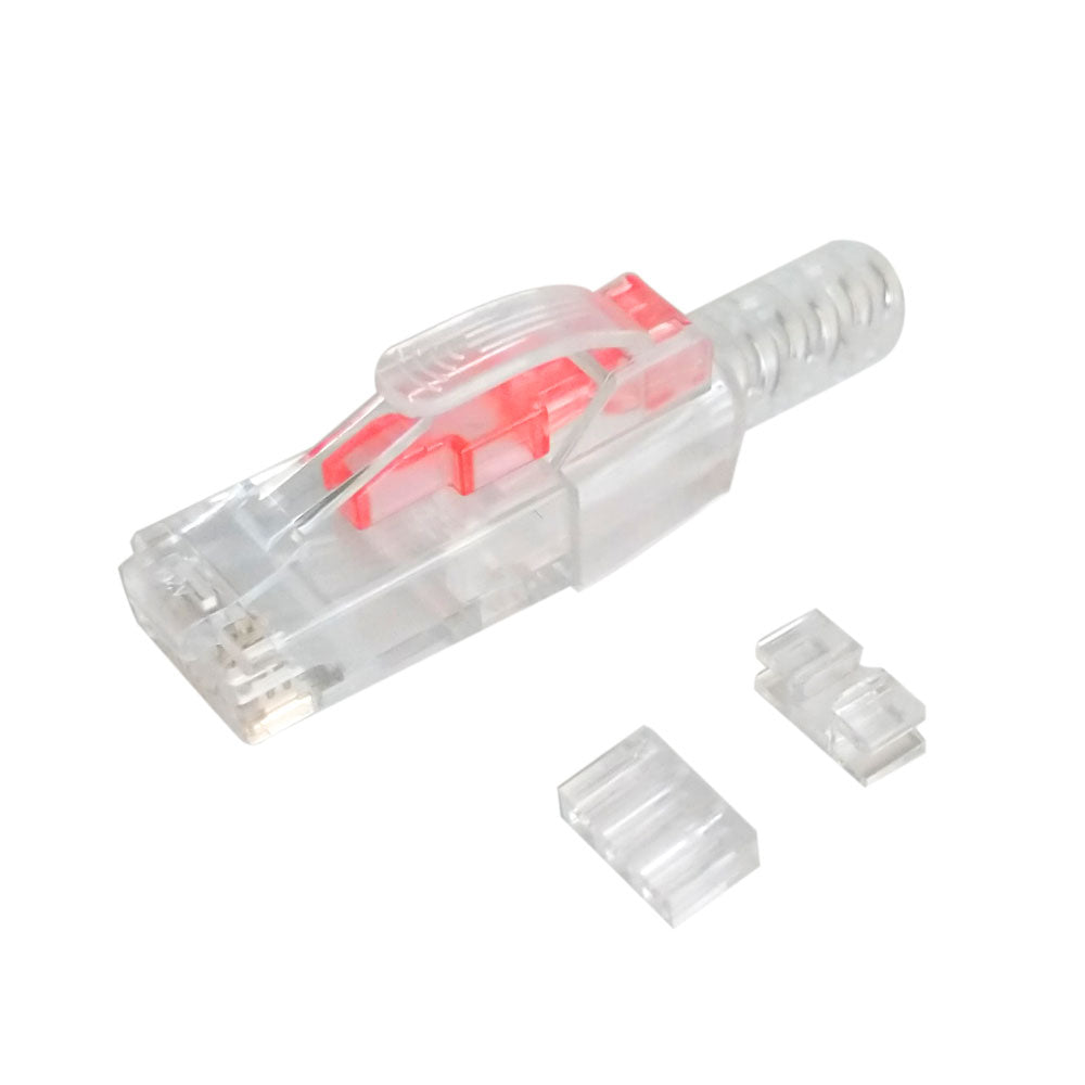 RJ45 Cat6/Cat6a Locking 3-pcs Plug with Boot for Solid or Stranded Round Cable (8P 8C) - Pack of 50
