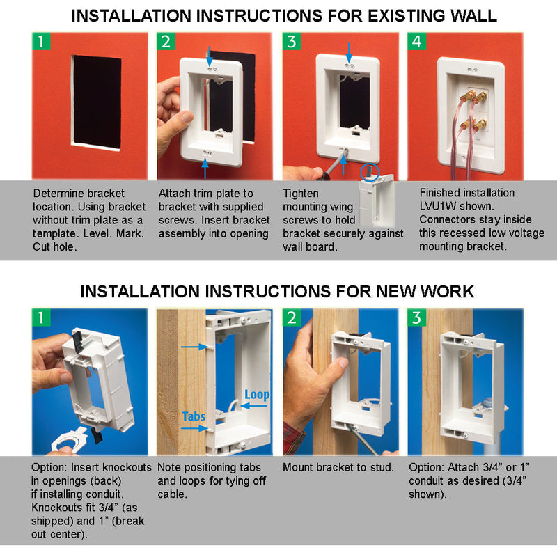 Recessed Drywall Clip - Plastic, Four Gang, Pre/Post Construction