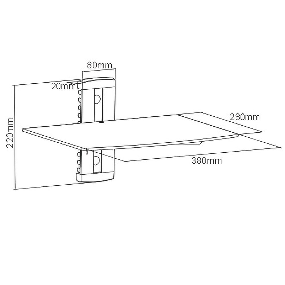 Media Player - A/V Component Wall Mount Single Shelf, Glass - Black