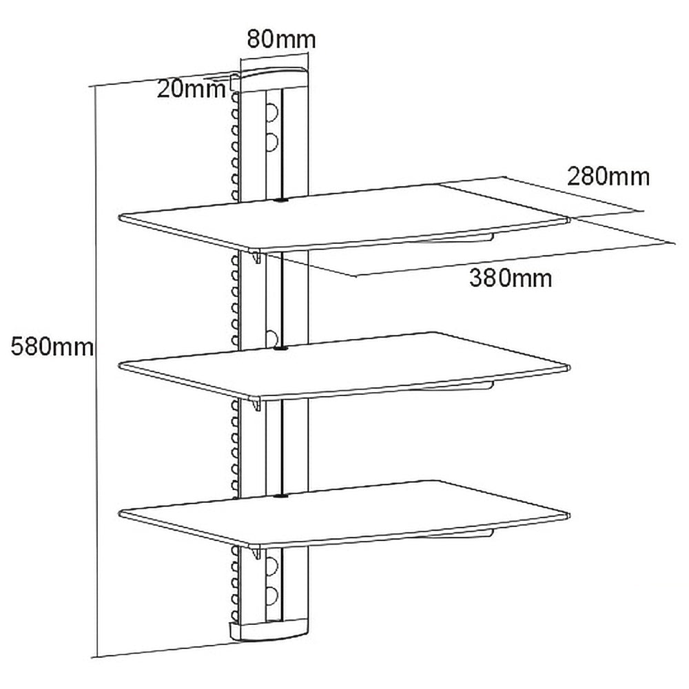 Media Player - A/V Component Wall Mount Triple Shelf, Glass - Black