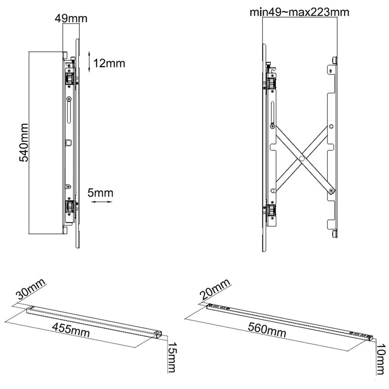 Super Slim Video Wall TV Mount Bracket, Portrait or Landscape - Fits Sizes 46-52 inches - Maximum VESA 600x400