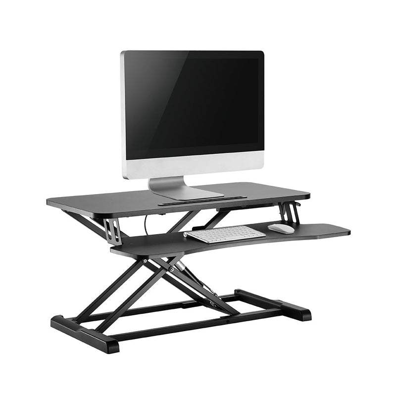 Sit-Stand Desk Workstation Base with Keyboard and Mouse Tray - Black