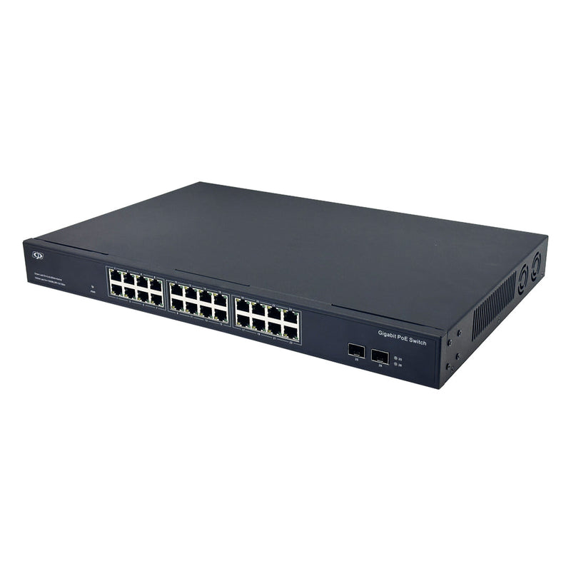 24-Port Gigabit 375W PoE+ Switch + 2-Port SFP Uplink - Desktop/Rack Mount - Unmanaged - 1U - IEEE 802.3at/af