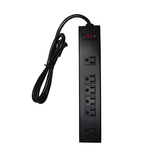 6 Outlet Power Strip 3ft Cord, Down Angle Plug, Metal Housing - Black