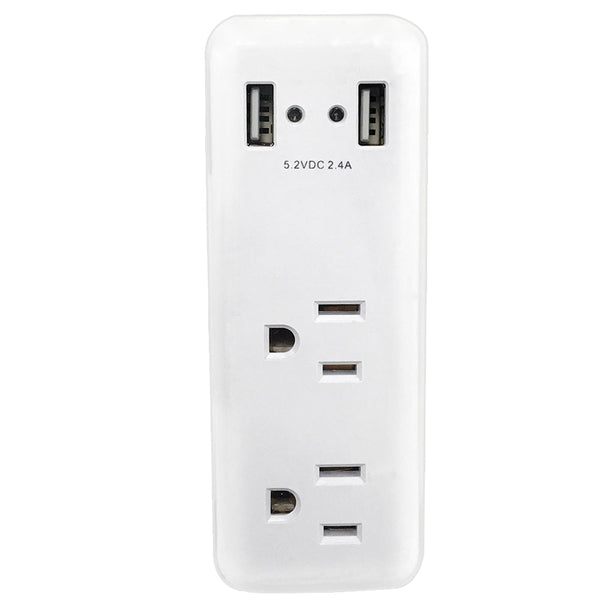 Outlet Power Tap w/ 2 USB Charging Ports - White