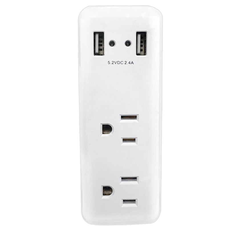 Outlet Power Tap w/ 2 USB Charging Ports - White