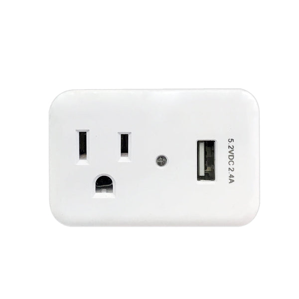 Outlet Power Tap 150J Surge protection, 1 Fast Charge USB Port - White