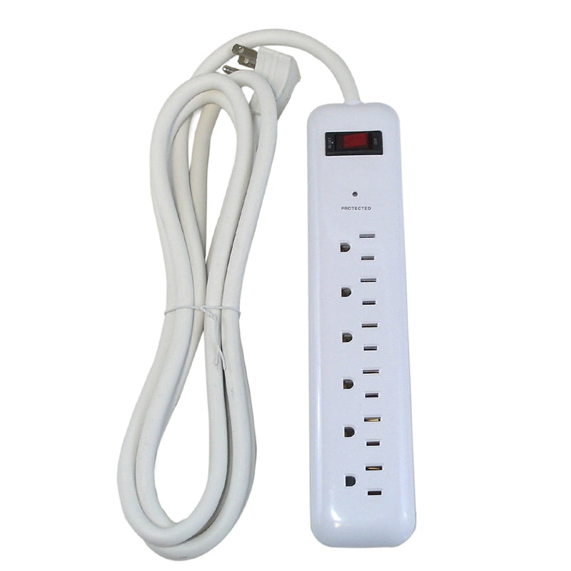 6 outlet Surge Protector 1000J, 8ft Cord, Down Angle Plug - White