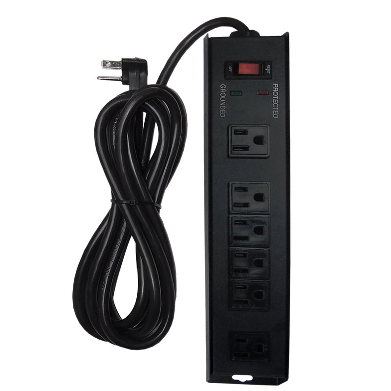 6 outlet Surge Protector 1150J, 15ft Cord, Down Angle Plug - Black