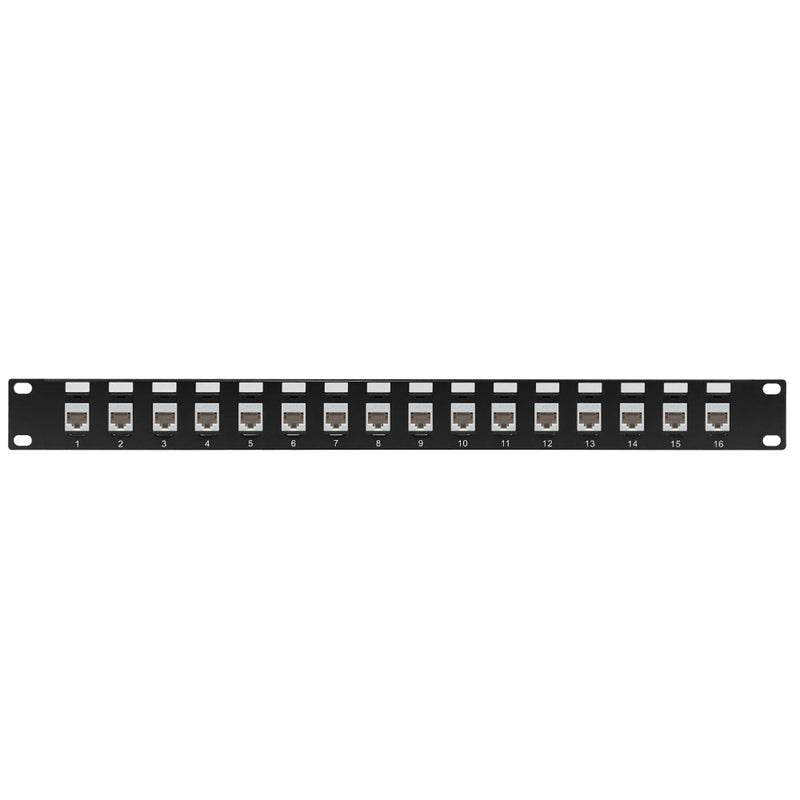 16-Port Cat6a Patch Panel, 19" Rackmount 1U - Pass-Through