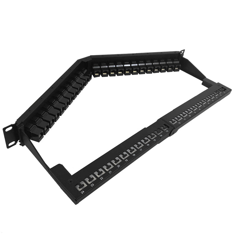 24-Port Angled CAT5e Patch Panel, 19" Rackmount 1U - Pass-Through