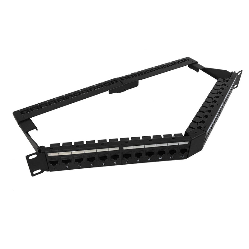 24-Port Angled CAT6 Patch Panel, 19" Rackmount 1U - Pass-Through