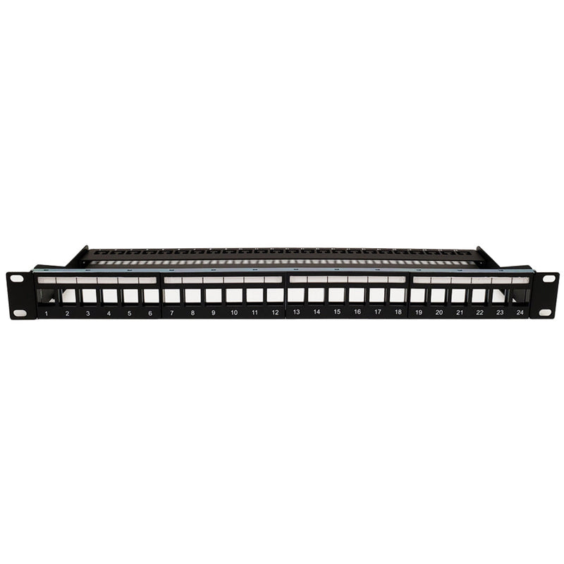 24-port Keystone Patch Panel 19 inch Rackmount 1U High Density with Cable Manager Shielded - Unloaded