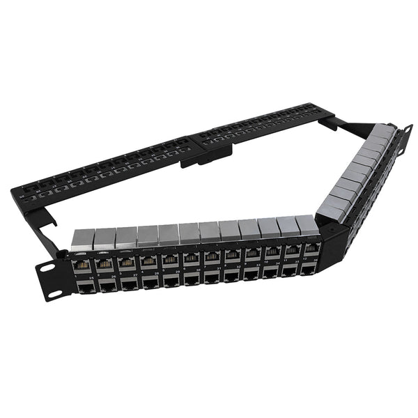 48-Port Angled CAT6 Shielded Patch Panel, 19" Rackmount 2U - Pass-Through