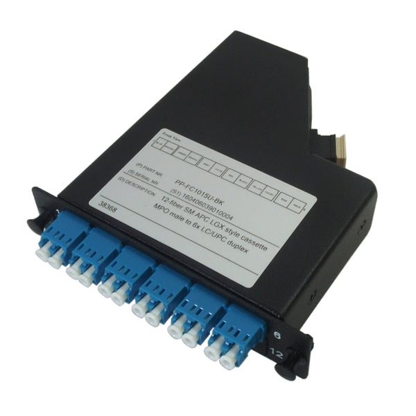 12-Fiber Singlemode LGX Style Cassette MPO Male to 6x LC/UPC Duplex - Black