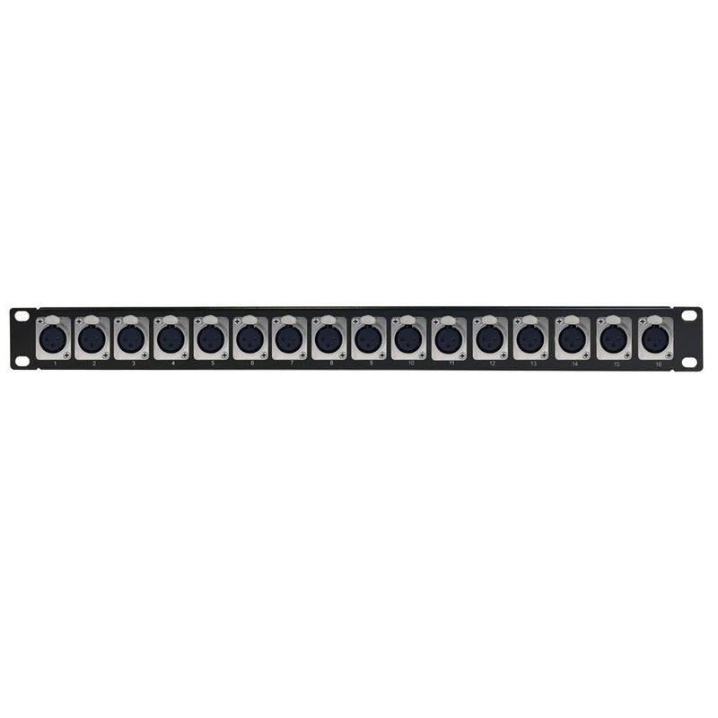 16-Port XLR Female Patch Panel, 19 inch rackmount 1U