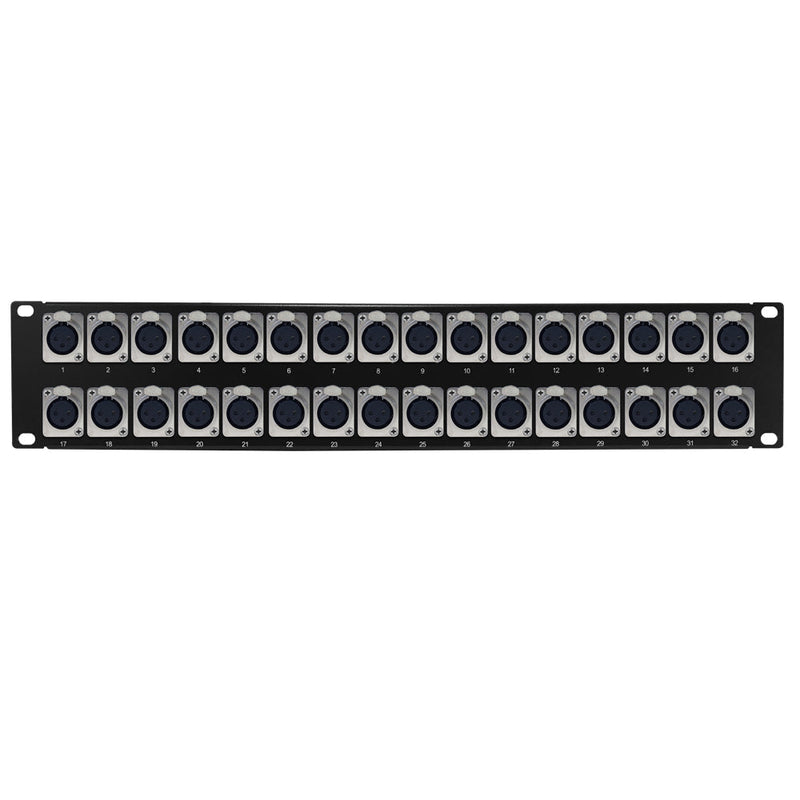 32-Port XLR Female Patch Panel, 19 inch rackmount 2U