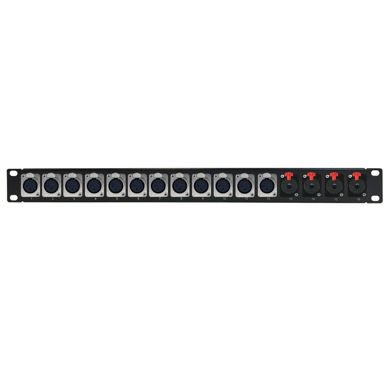 12-Port XLR + 4-port TRS Female patch panel, 19 inch rackmount 1U