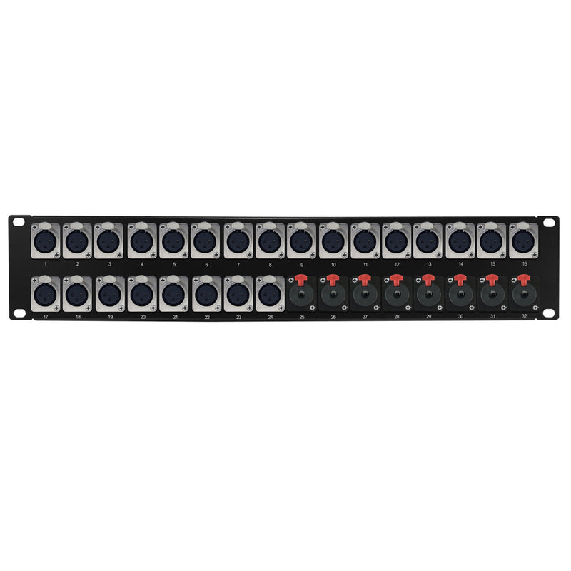 24-Port XLR + 8-Port TRS Female patch panel, 19 inch rackmount 2U