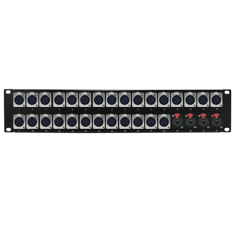 28-Port XLR + 4-Port TRS Female patch panel, 19 inch rackmount 2U