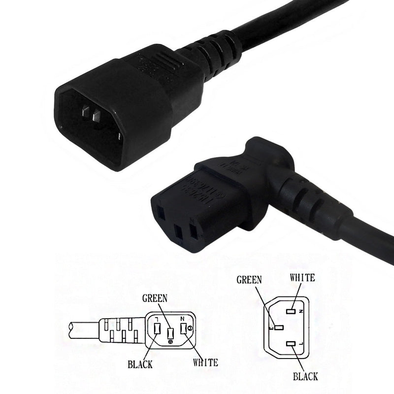 IEC C13 Right Angle to IEC C14 Power Cable - 18AWG - SJT