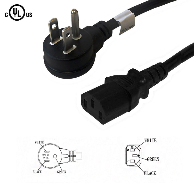 NEMA 5-15P Down Angle to IEC C13 Power Cable - SJT