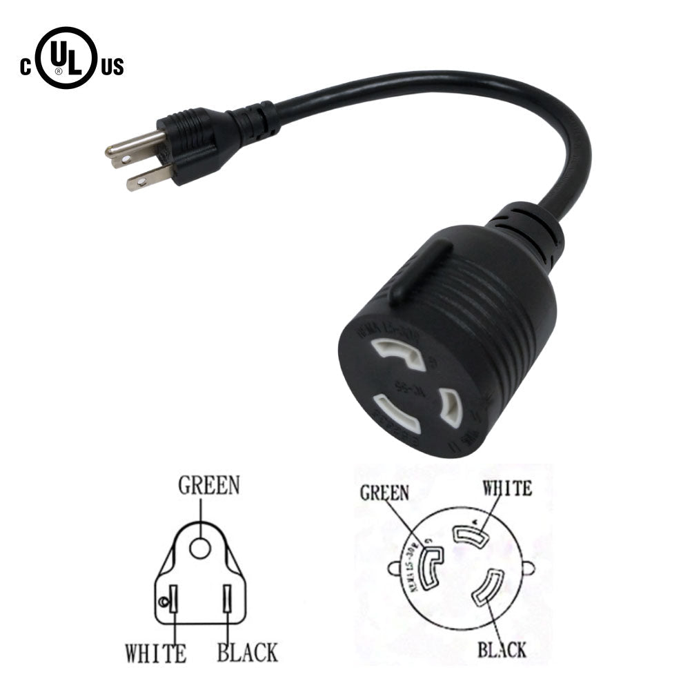 1ft NEMA 5-15P to NEMA L5-30R Power Cable - 14AWG - SJT Jacket
