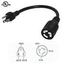 1ft NEMA 5-15P to NEMA L5-15R Power Cable - 14AWG - SJT Jacket