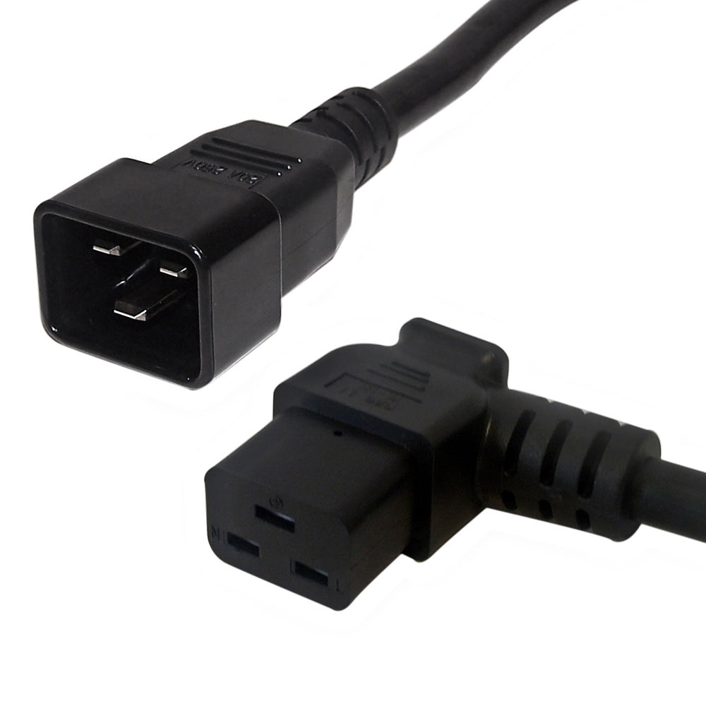 12ft IEC C19 Left Angle to IEC C20 Power Cable - SJT Jacket - 12AWG (20A 250V)