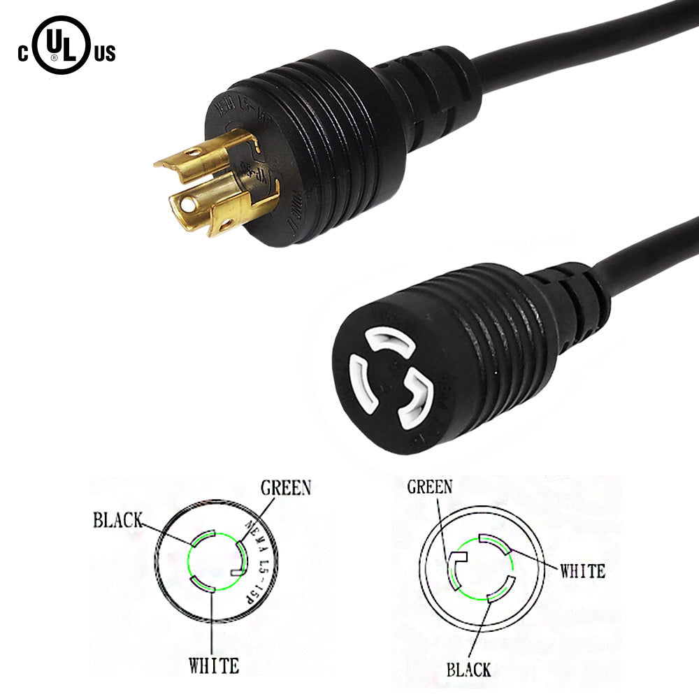NEMA L5-15P to NEMA L5-15R Power Cable - 14AWG - SJT Jacket