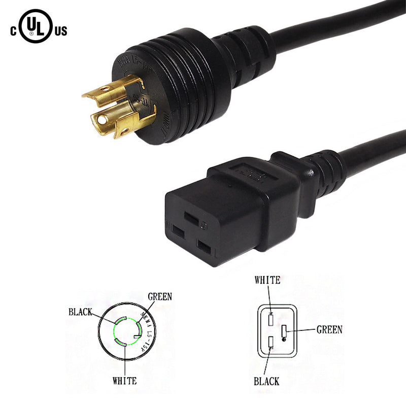 NEMA L5-15P to IEC C19 Power Cable - SJT