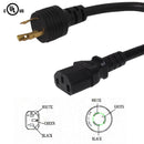 NEMA L5-20P to IEC C13 Power Cable - 14AWG - SJT Jacket