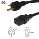 NEMA L5-20P to IEC C19 Power Cable - 12AWG - SJT Jacket