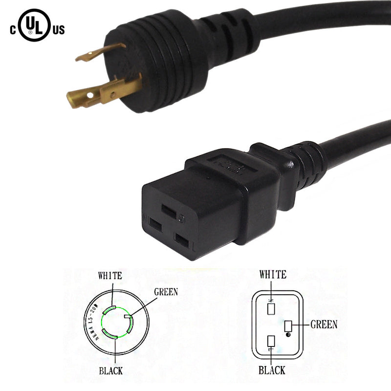 NEMA L5-20P to IEC C19 Power Cable - SJT
