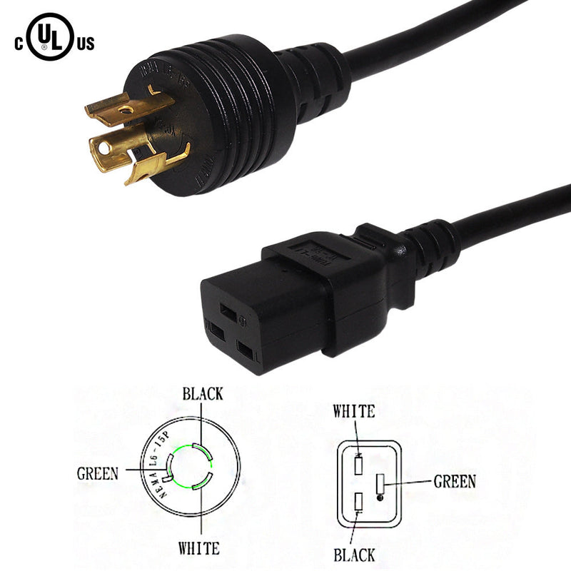 NEMA L6-15P to IEC C19 Power Cable - SJT