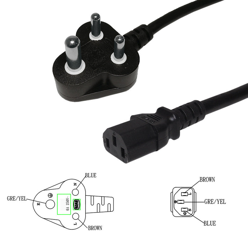BS546 South Africa to IEC C13 Power Cord