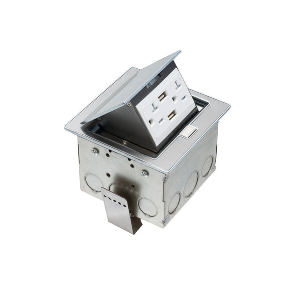 Countertop Pop-up Power Receptacle Box 20A 125V + 2x USB - Stainless Steel