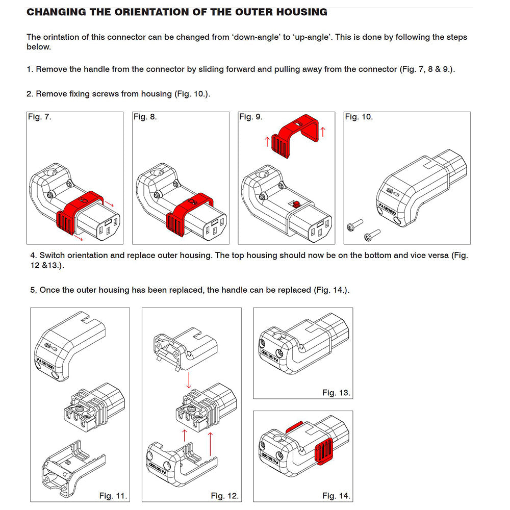 C13 Locking Power Cord Connector - Screw On - Up or Down Angle (IEC-Lock Part #: PA130100DBK)
