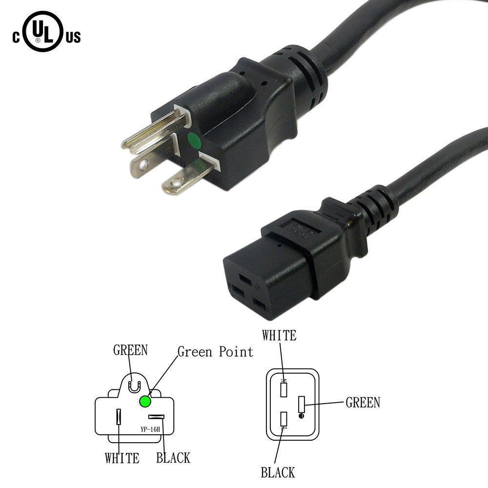 Hospital Grade 6-20P to C19 Power Cable - 12AWG - SJT (20A/250V)