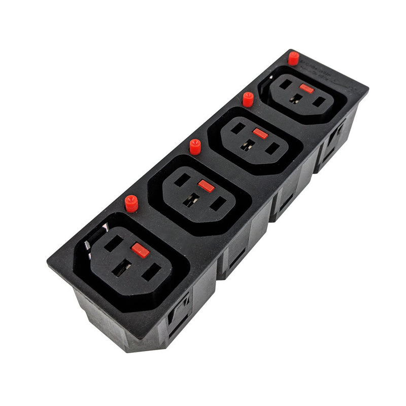 C13 Locking Receptacle 4 Tier 6.3mm Terminal, 1.5mm Panel Thickness - Black IEC-Lock Part