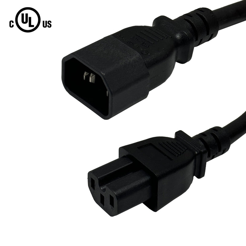 IEC C14 to IEC C15 Power Cable - 14AWG (15A 250V) - SJT Jacket