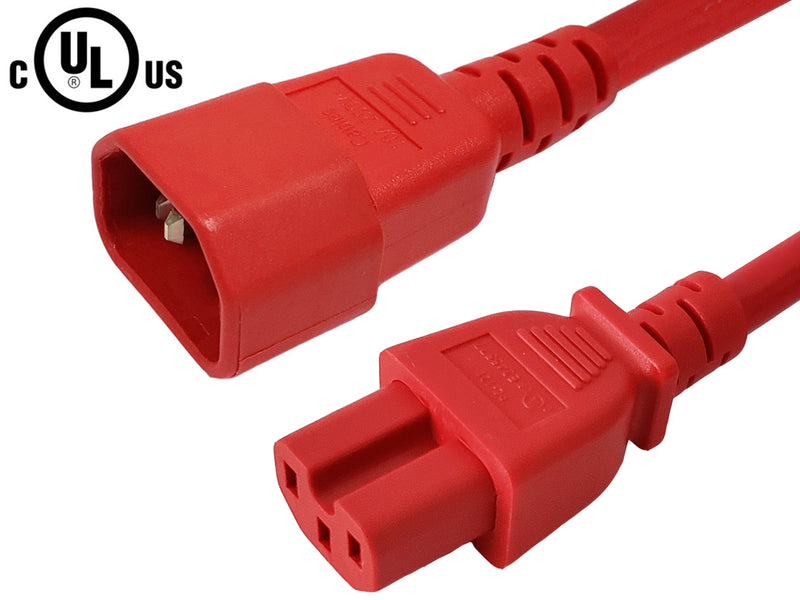 IEC C14 to IEC C15 Power Cable - 14AWG (15A 250V) - SJT Jacket