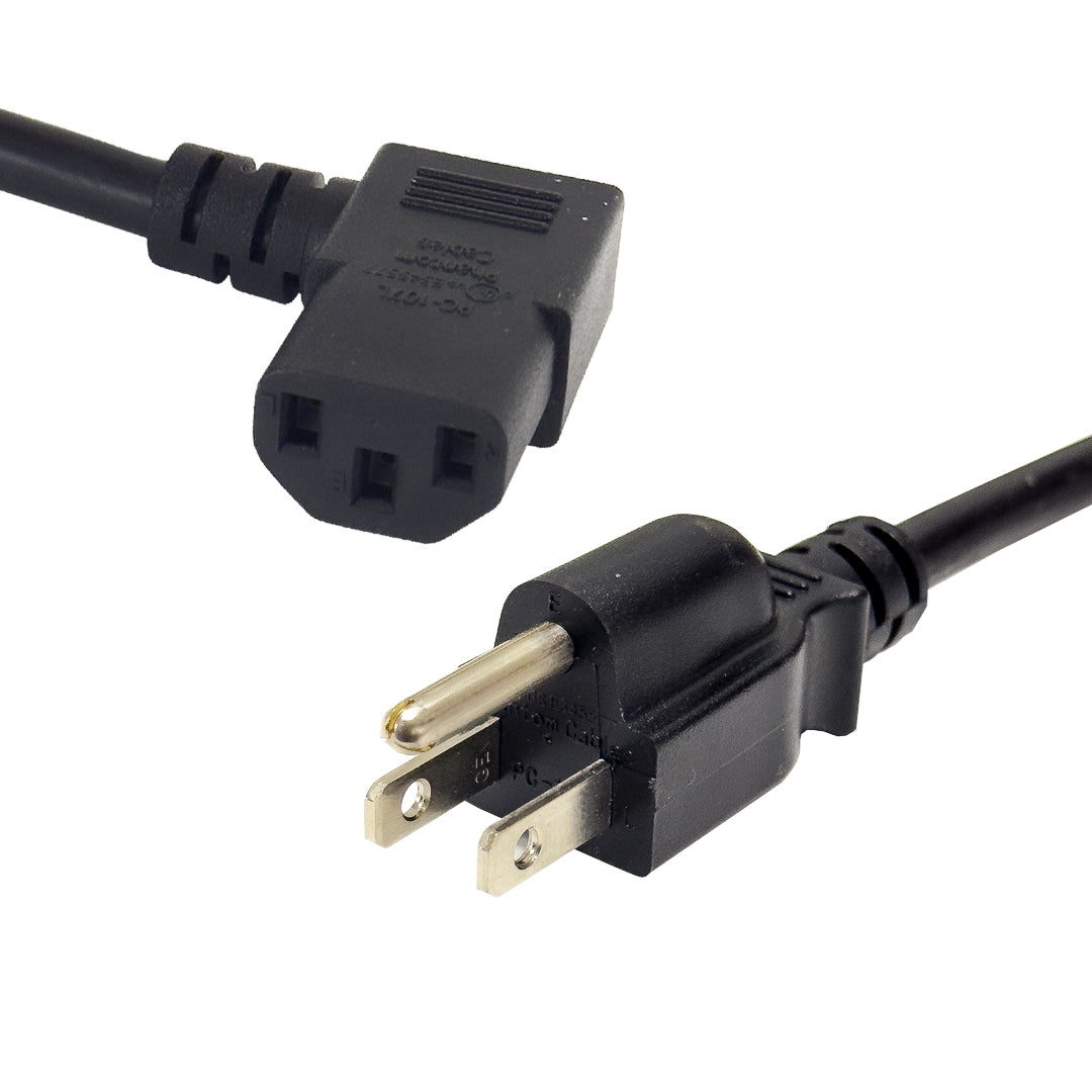 NEMA 5-15P to IEC C13 Left Angle Power Cable - 18AWG - SJT Jacket