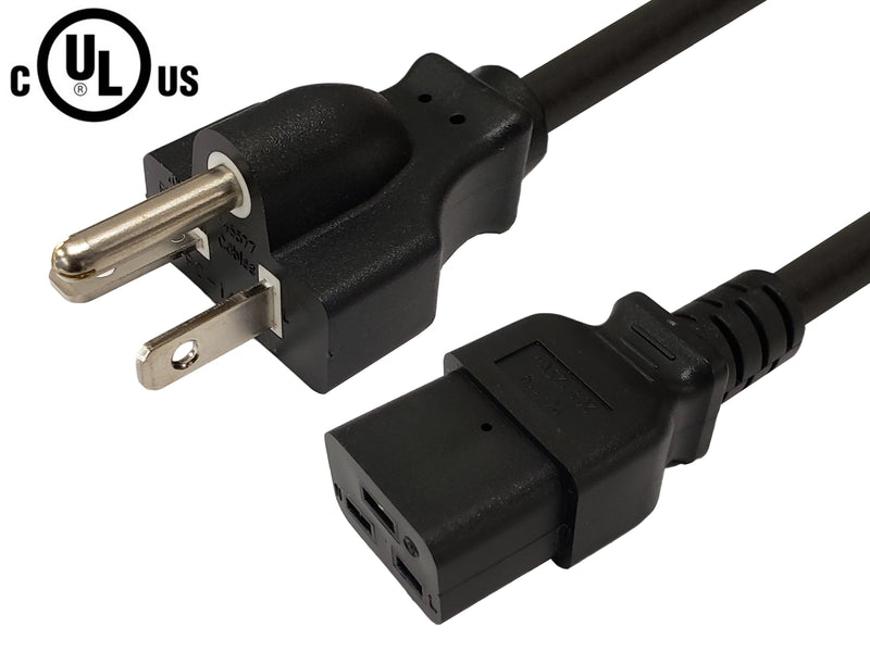 NEMA 5-20P to IEC C19 Power Cable - 12AWG (20A 125V) - SJT Jacket