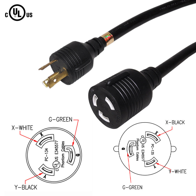 15ft NEMA L6-30P to NEMA L6-30R Power Cable - 10AWG - SJT Jacket (250V 30A)